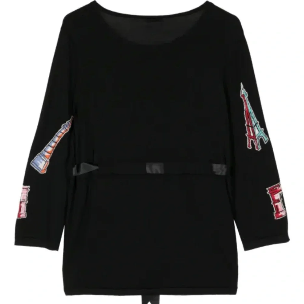 Authentic Chanel Vintage 2006 Cruise Black Cashmere Silk Novelty Ribbon Sweater